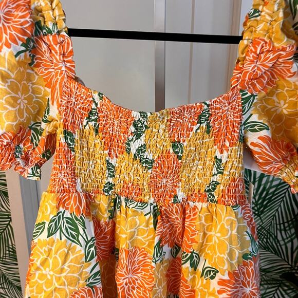 NWT House of Harlow 1960 Tropical Print Linen Puff Sleeve Babydoll Mini Dress - Picture 5 of 13